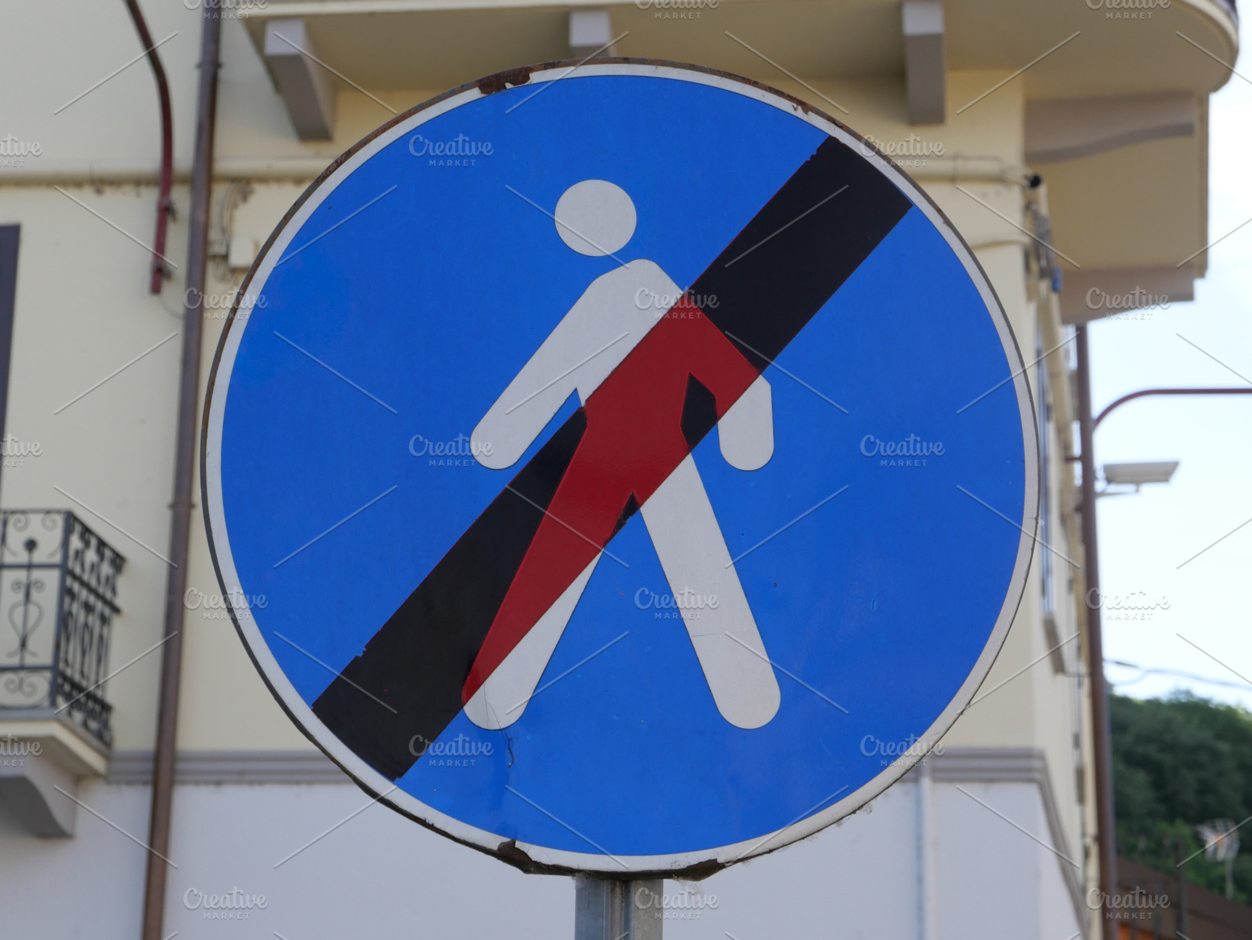 end of pedestrian area sign, a Photo by WorldOfPhotos