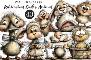 Whimsical Easter Animal Clipart, an Illustration by OK Design