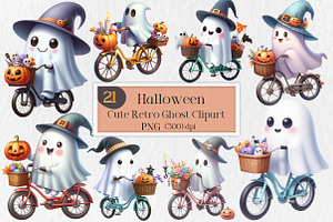 Halloween Cute Retro Ghost Clipart, an Illustration by Creative Art