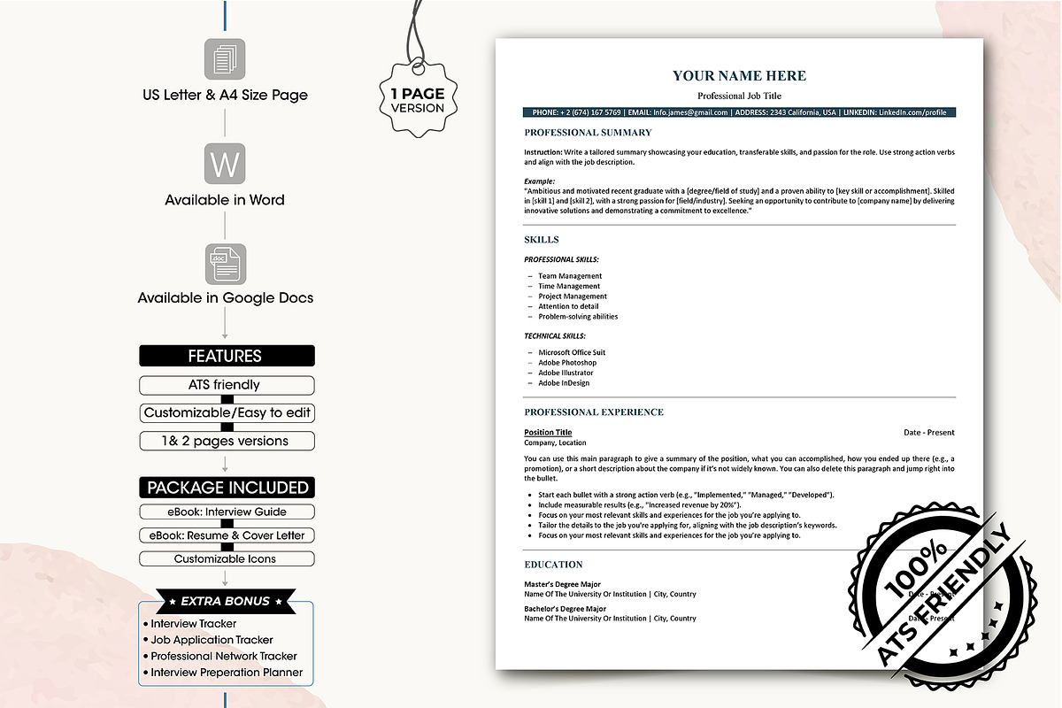 ATS resume template | google docs, a Resume Template by Design_Xlab (Photo 1 of 10)