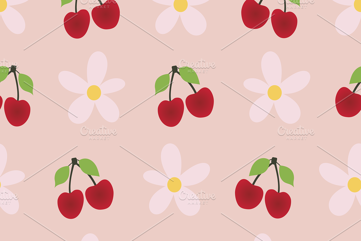 Cherries & Daisies Set of 7 Seamless, a Pattern Graphic by Amy Lynn Grover (Photo 5 of 10)
