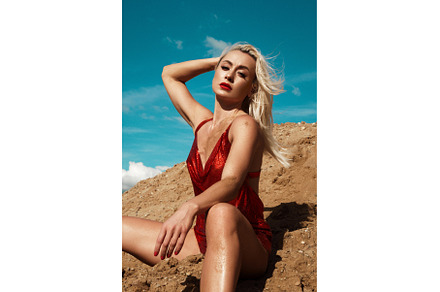 Beautiful blond woman in a red sexy