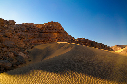 Color shadows at dunes in Tassili nAjjer national park, Algeria