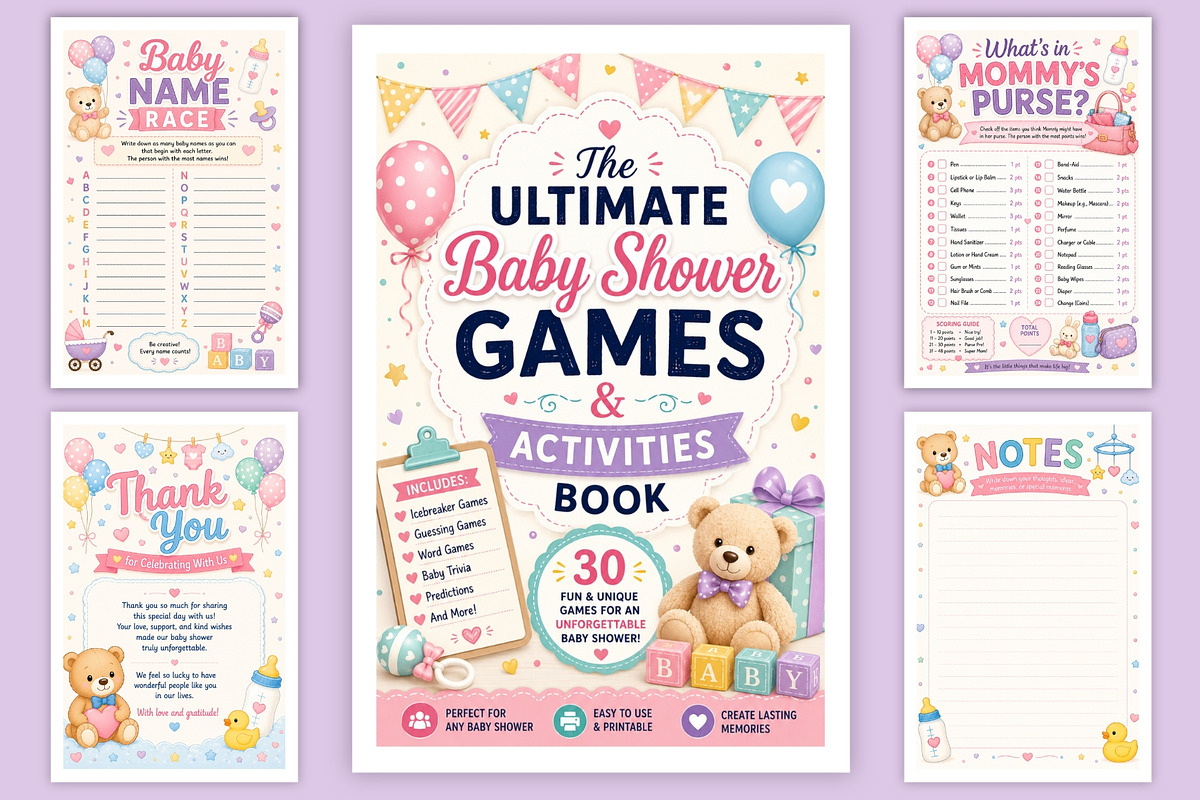Baby Shower Games & Activities Book, a Stationery Template by Designmela01 (Photo 6 of 6)