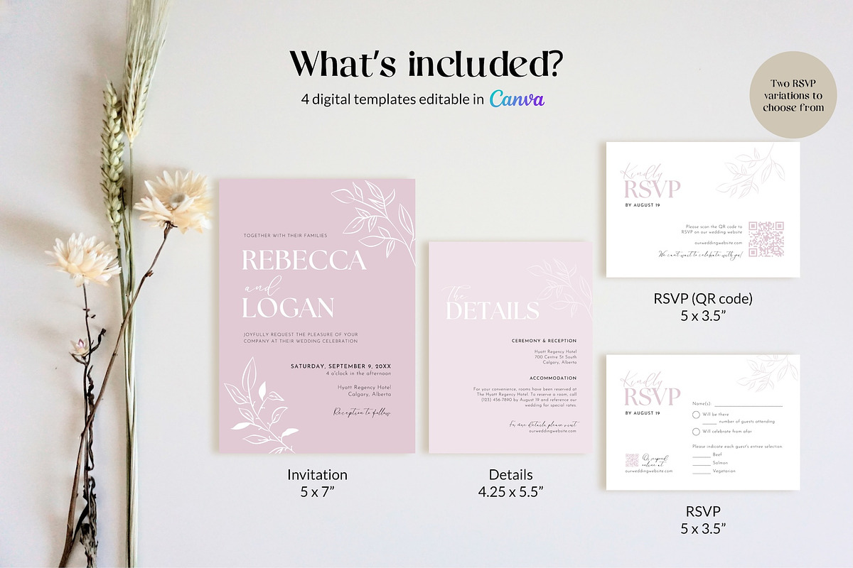 Dusty Rose Wedding Invite Template preview 4