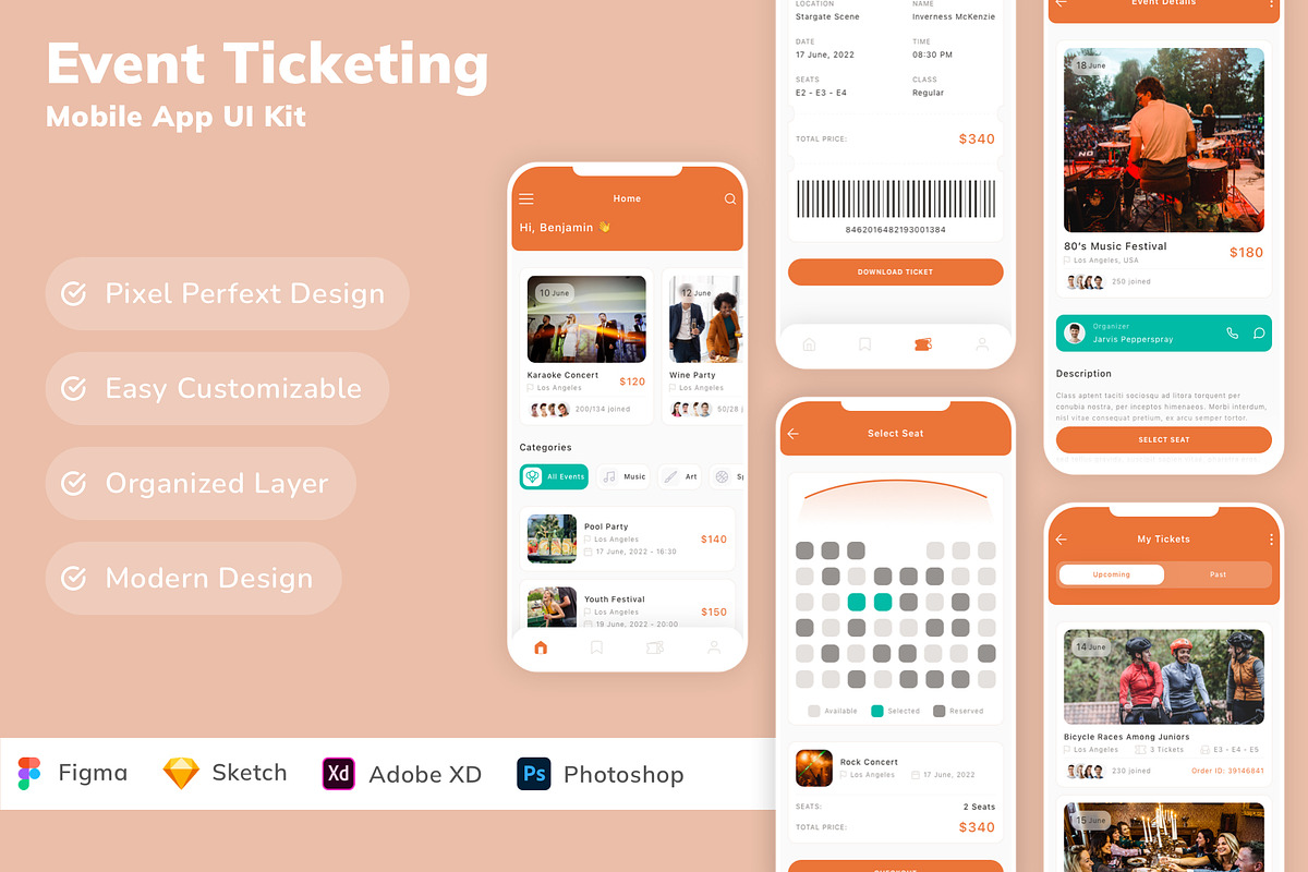 Event Ticketing Mobile App UI Kit, an UI Kit Template by Betush