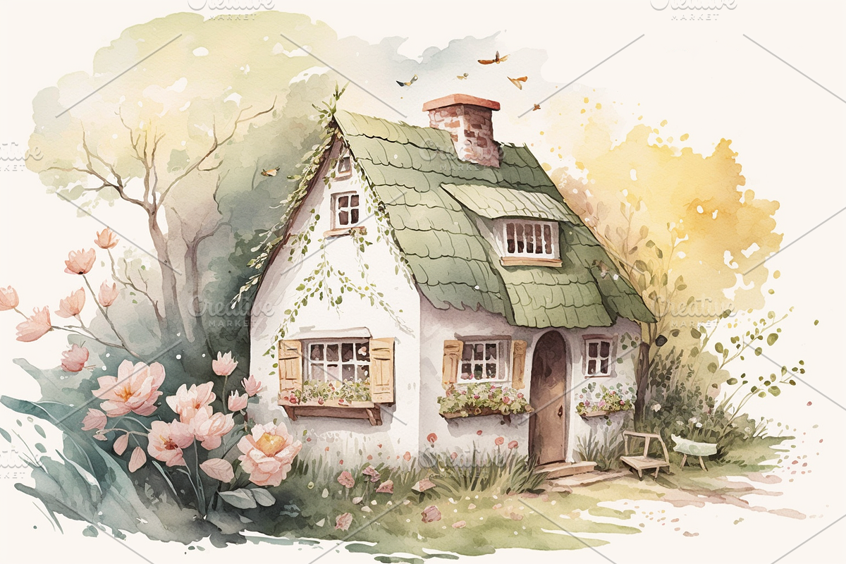 Spring Cottage Watercolor Collection, a Seasonal Illustration by OREJE (Photo 14 of 17)