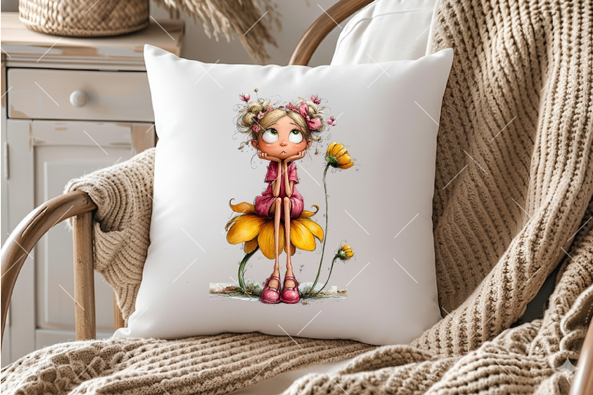 Summer Funny Sunflower Girls Clipart, an Illustration by OK Design (Photo 6 of 6)