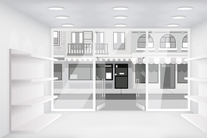 City street open doors store