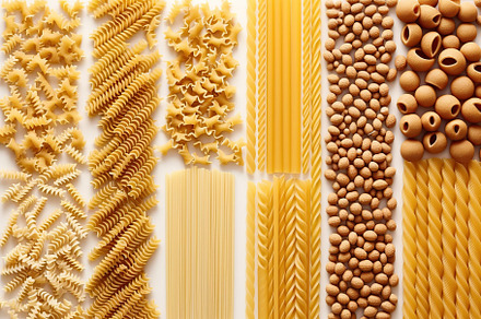 Various kind of uncooked pasta. Generative AI, a Food & Drink Photo by AlyaAnd