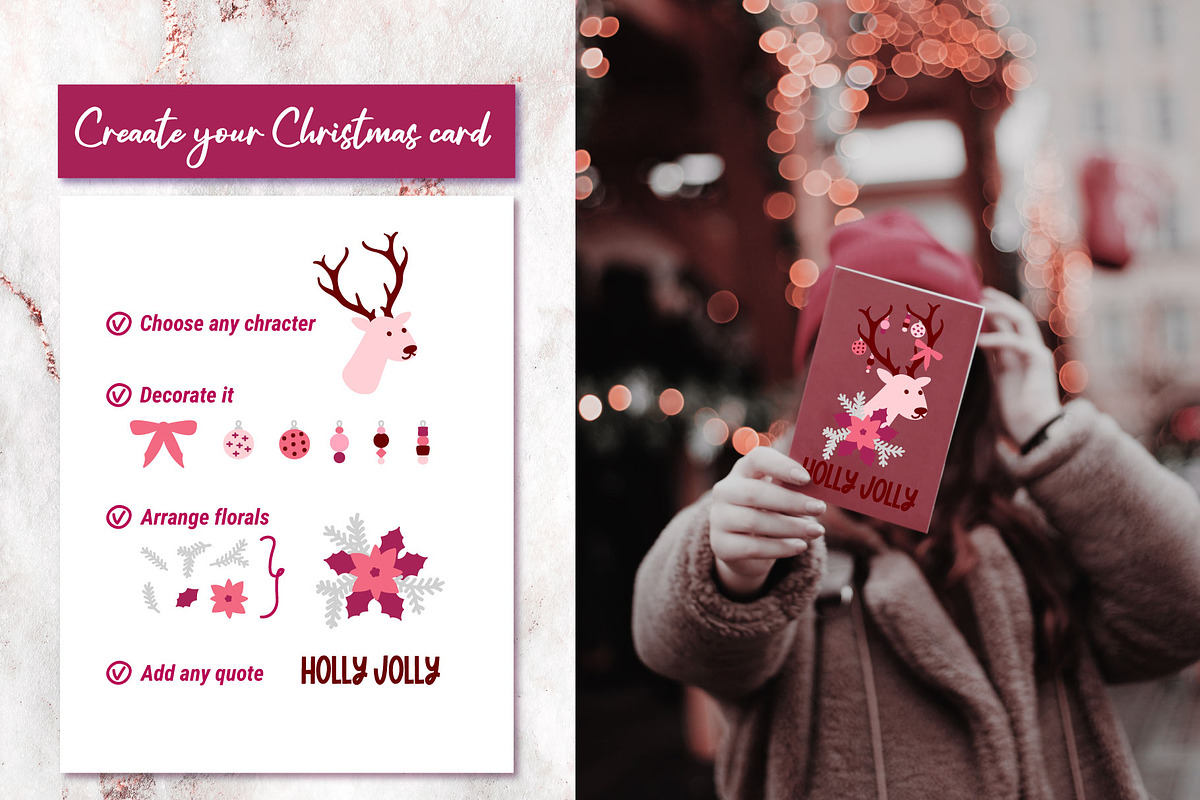 Pink Christmas Clipart & Patterns, a Decorative Illustration by AvaAva (Photo 8 of 25)
