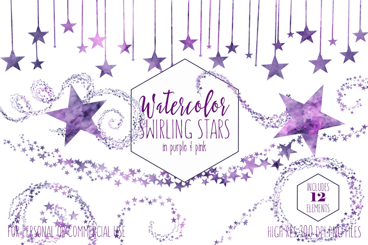Purple Watercolor Celestial Stars, an Illustration by ClipartBrat Graphics (Photo 1 of 6)