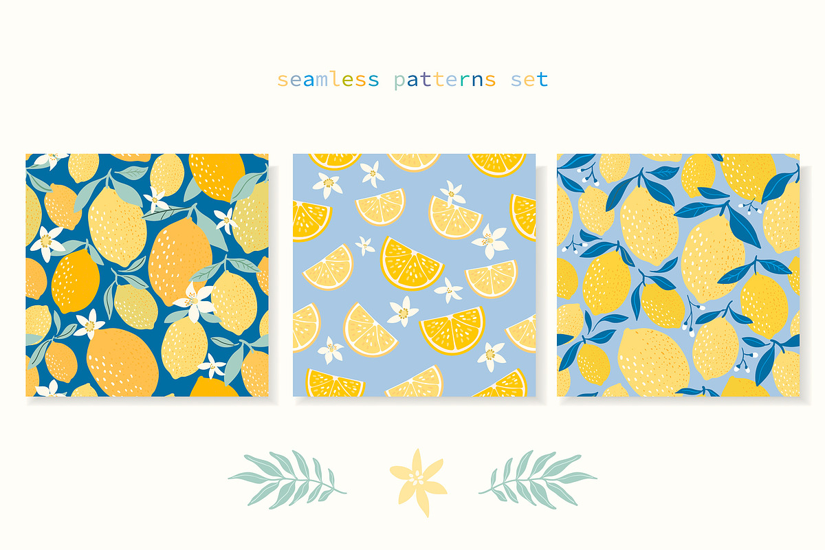 Lemons patterns and lemonade set, a Food Illustration by Letto studio (Photo 4 of 6)