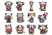 Cute Valentine Animals Clipart, an Illustration by Design Market (Thumbnail 2 of 3)