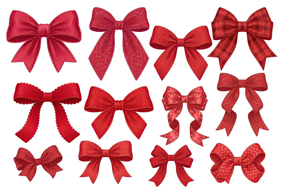 Red Textured Bows Mega Bundle, a Decorative Illustration by Stellalunarts (Photo 18 of 23)