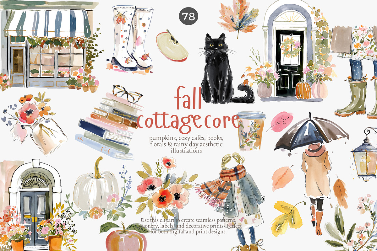 Fall cottagecore clipart set, a Decorative Illustration by Patishop Art (Photo 1 of 10)