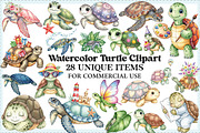 Watercolor Turtle Clipart Bundle, an Illustration by Craft Nest (Thumbnail 1 of 6)