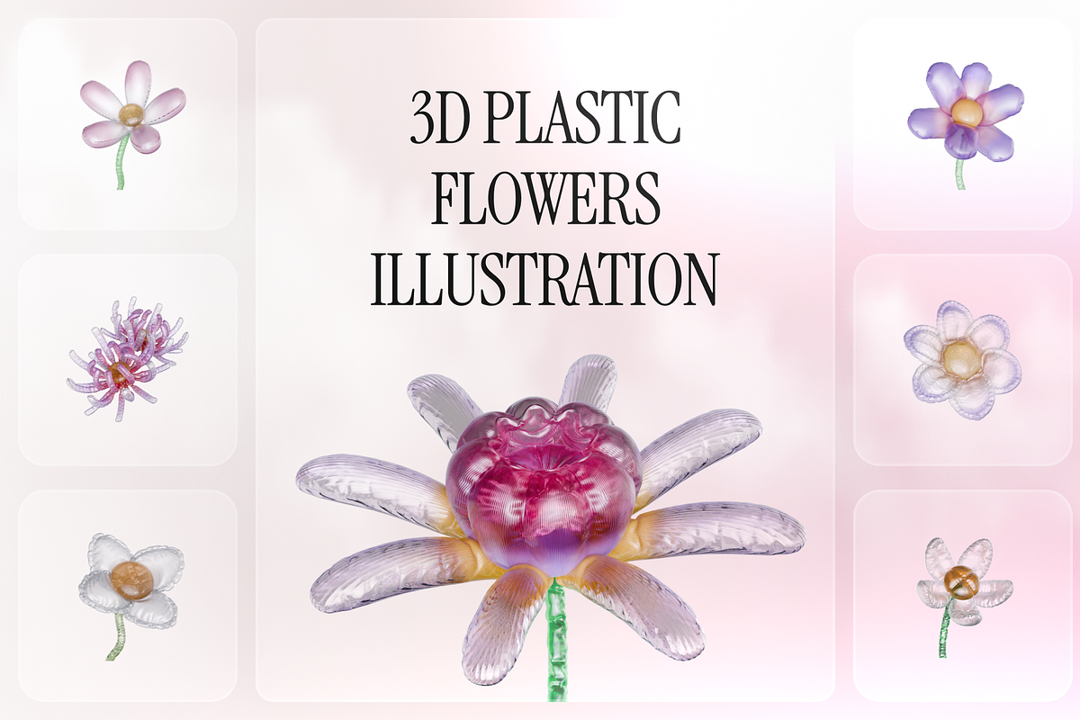 3D Plastic Flowers Illustration, an Object Graphic by Illustrava (Photo 7 of 7)