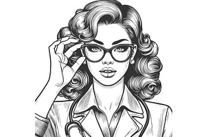doctor woman with glasses vector, a Healthcare Illustration by AlexArt
