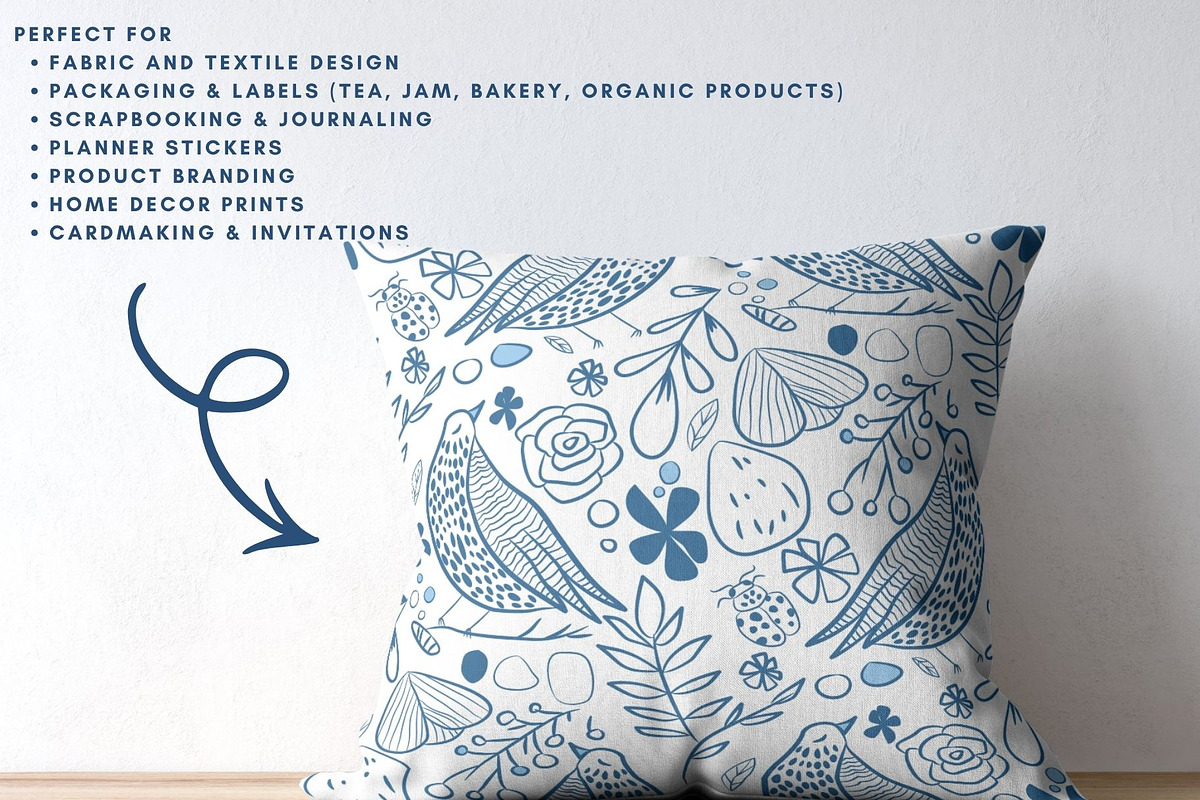 Nordic Blue Floral Bird Patterns, a Pattern Graphic by Traveling Designer (Photo 4 of 8)