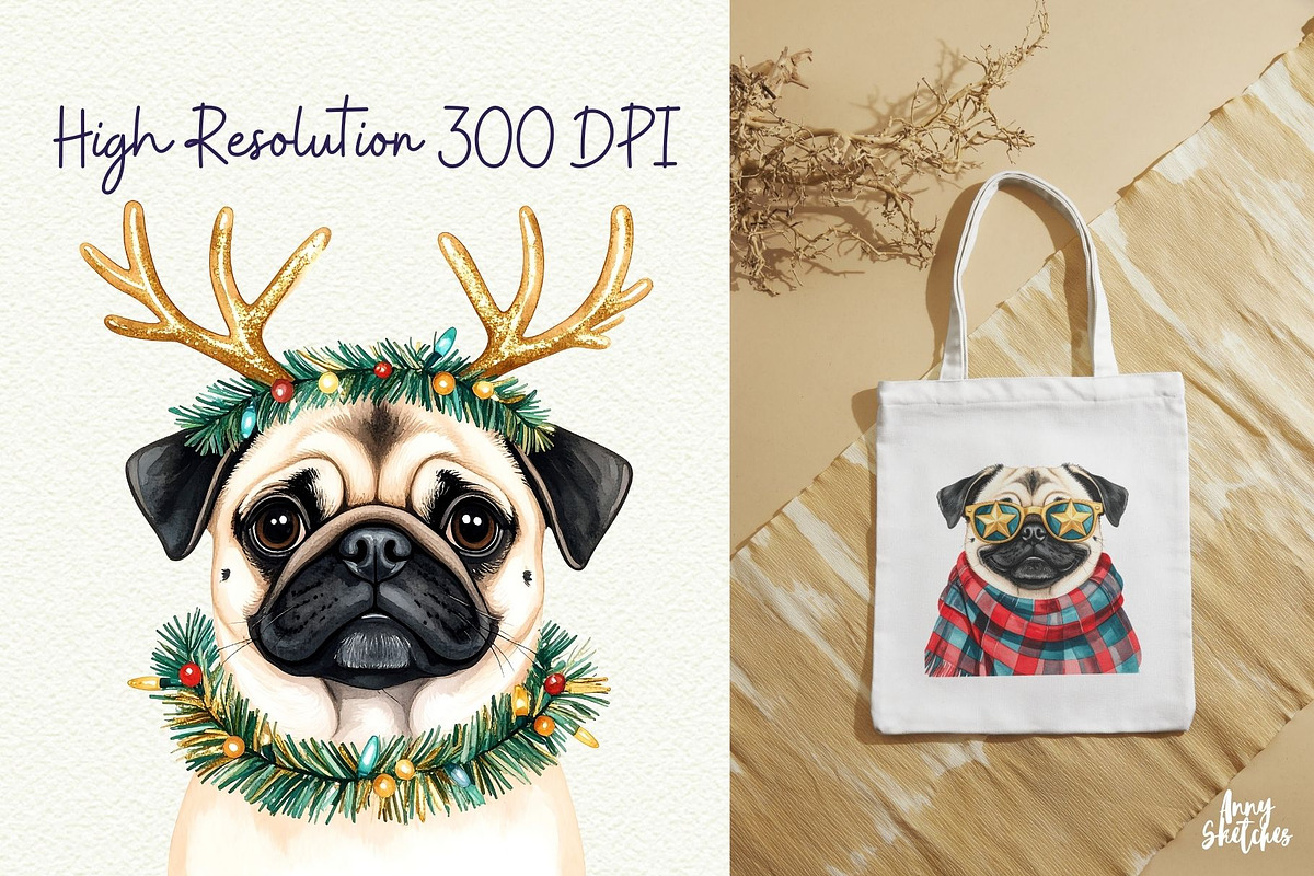 Retro Pugmas Clipart, a Seasonal Illustration by Anna Design Studio (Photo 7 of 12)