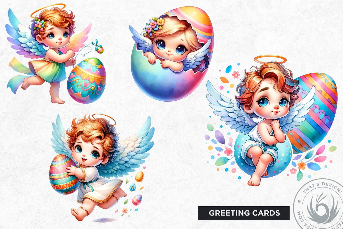Watercolor Cute Angel Easter clipart, a Seasonal Illustration by ThatsDesignArt (Photo 6 of 10)