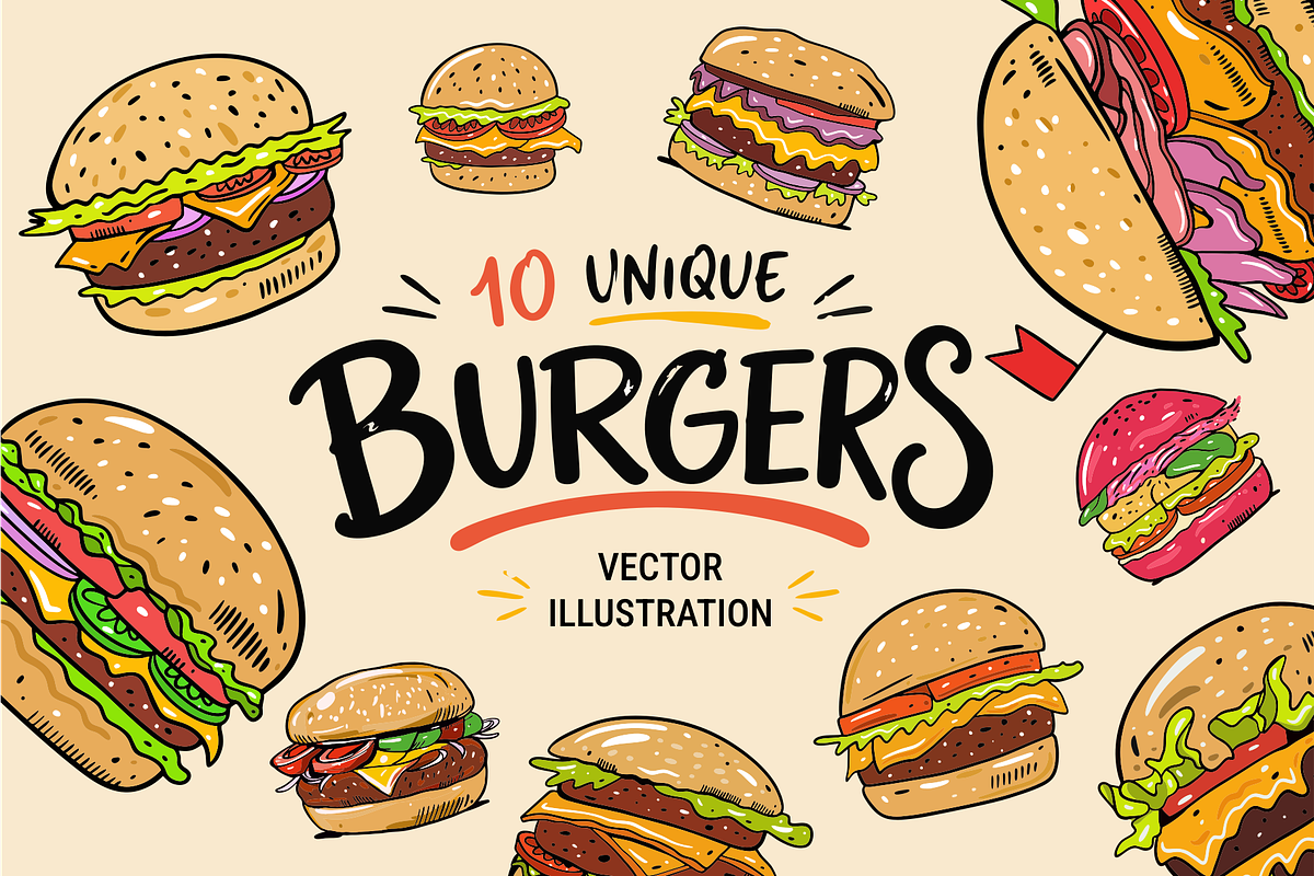 Burger Doodles & Fast Food Clipart, a Food Illustration by Oktyabr (Photo 1 of 4)