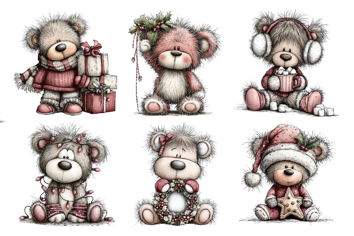 Christmas Whimsical Teddy Clipart, a Seasonal Illustration by Creative Art (Photo 2 of 7)