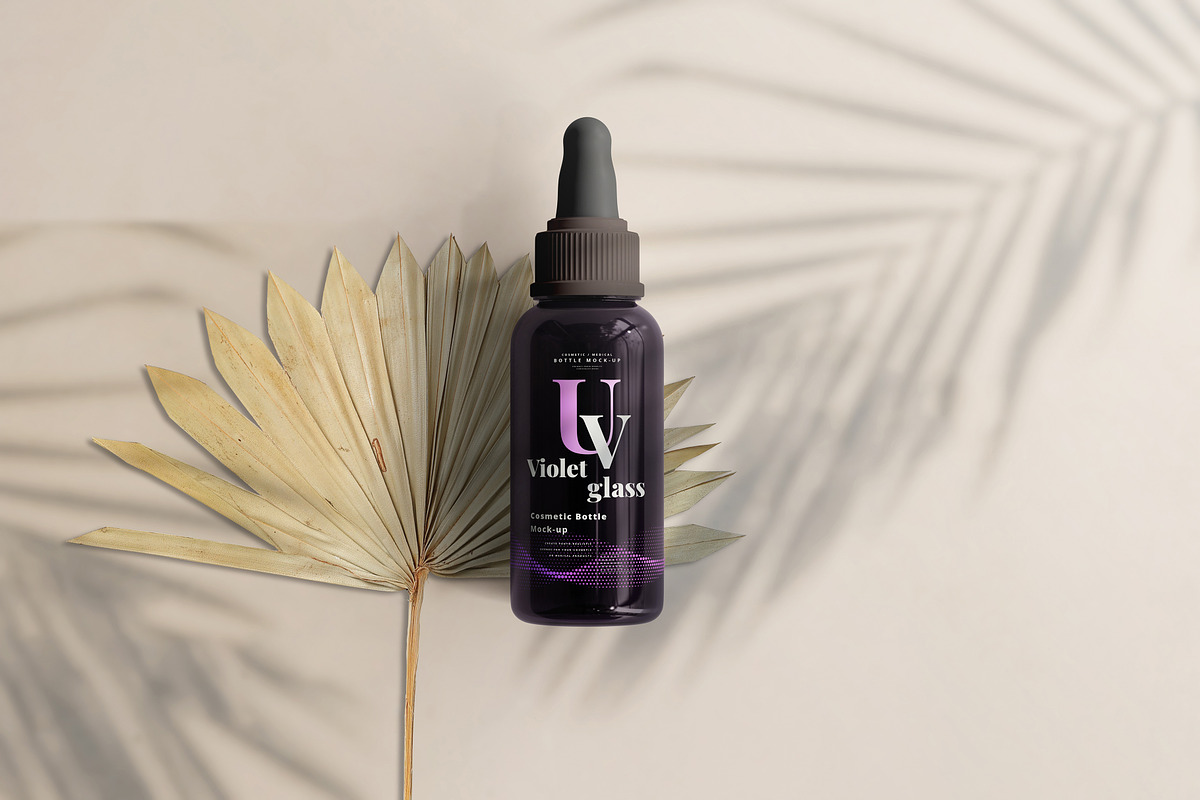 Violet Glass Dropper Bottle Mock-up, a Cups & Container Mockup by pmvch (Photo 6 of 20)