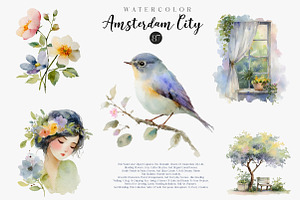 Watercolor Amsterdam City Clipart, an Illustration by CreationArt