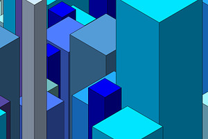 abstract skyscrapers art blues on black black border, a Photo by WorldOfPhotos
