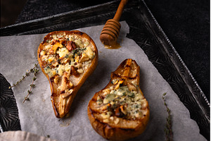 Baked pears with blue cheese and, a Food & Drink Photo by Yulia Furman