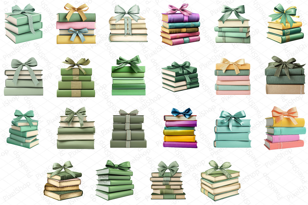 Sage Coquette Bow Book Stack Clipart, an Illustration by DreamPrint404 (Photo 5 of 5)