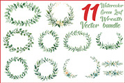 Watercolor Green Leaf Wreath Vector, an Illustration by hafijul (Thumbnail 1 of 12)