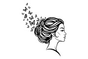 Woman Butterfly Hair Silhouette, an Object Illustration by yasushie (Thumbnail 11 of 31)