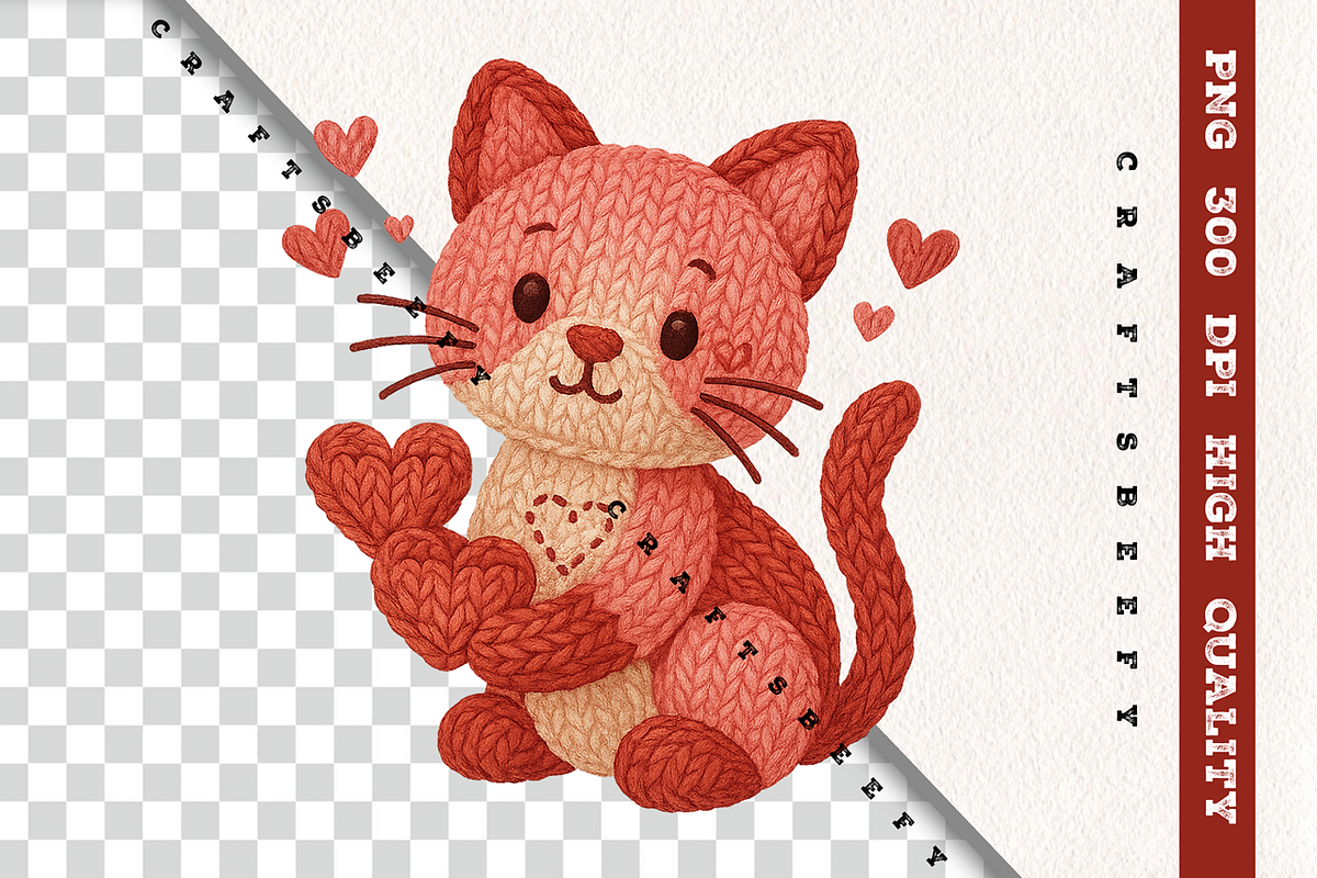 Faux Crochet Cat PNG Pink Valentine, an Animal Illustration by Craftsbeefy (Photo 1 of 5)