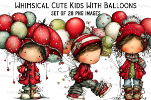 Whimsical Cute Kids With Balloons, an Illustration by Craft Nest