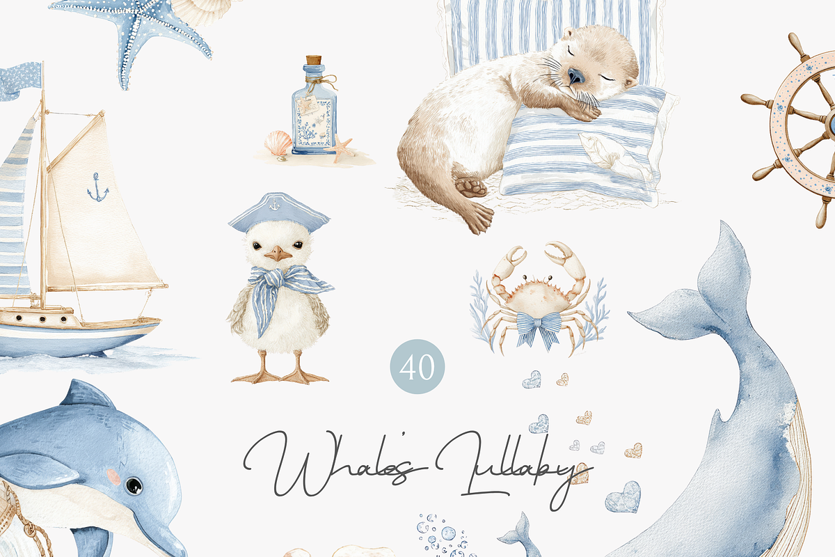 Whale Clipart Set, a Decorative Illustration by Pati Paints (Photo 1 of 10)