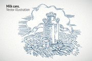 Milk Can and Glass of Milk on Meadow, a Food Illustration by Countryside life (Thumbnail 1 of 5)
