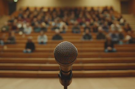 Microphone Facing Audience in a Lecture Hall, an Abstract Photo by Natalia Klenova's Shop
