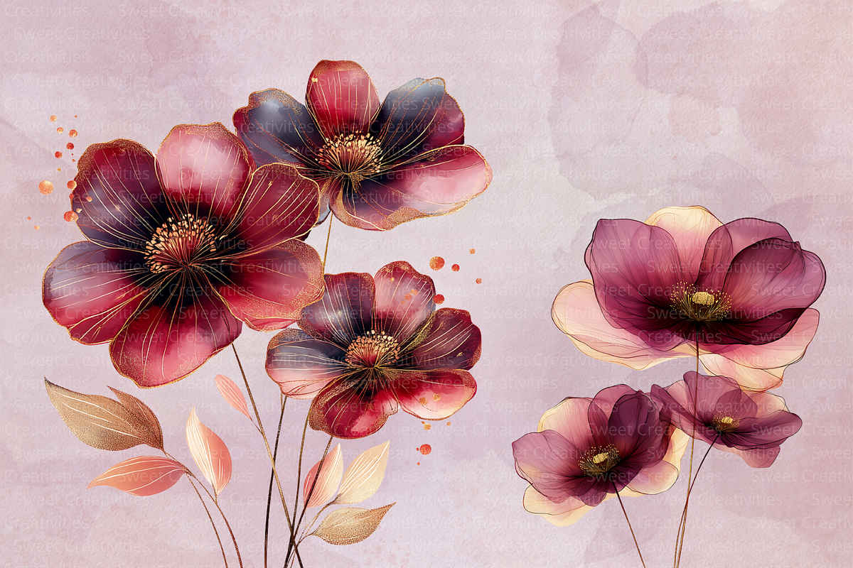 Burgundy Flowers Abstract Clipart, an Illustration by Douce Créativité (Photo 6 of 9)