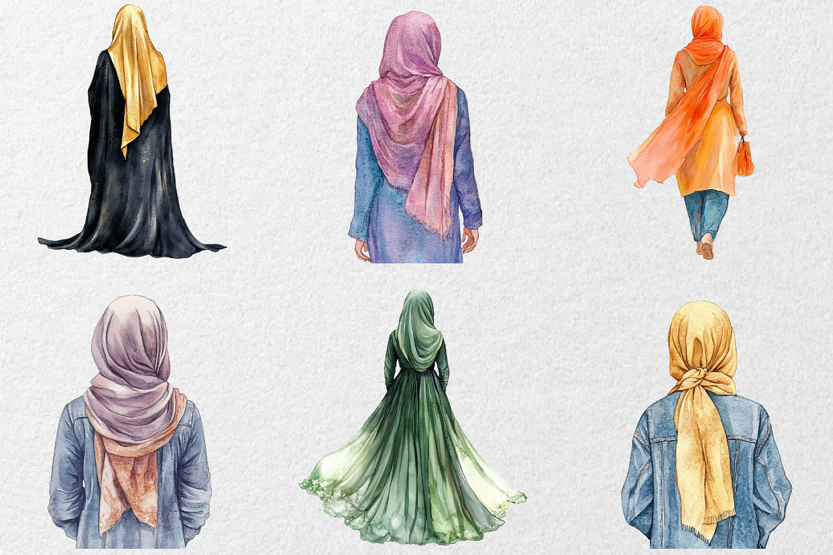 Hijab Girl Backside Clipart, an Illustration by DreamCafeArt (Photo 7 of 8)
