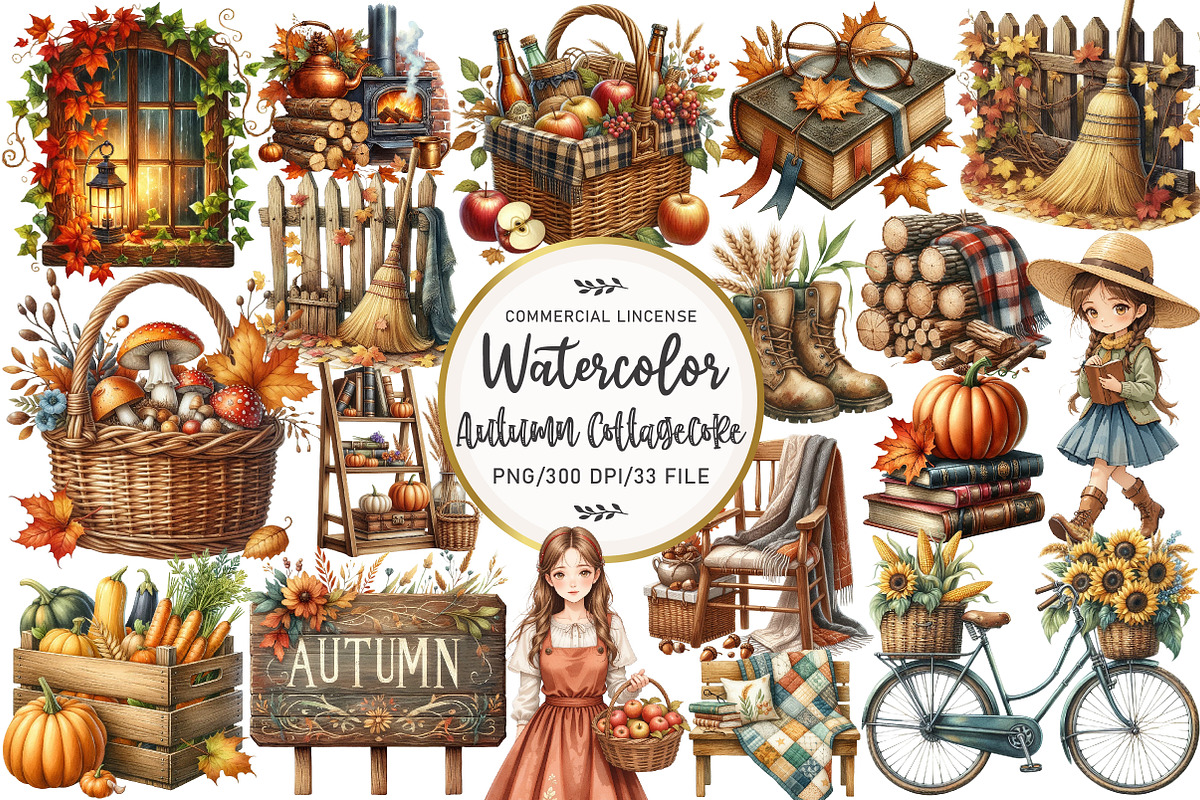 Autumn Cottagecore Clipart, an Illustration by OK Design (Photo 1 of 5)