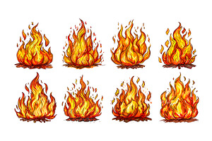 Fire flames. Campfires with pieces, an Illustration by Valerie Bodnar