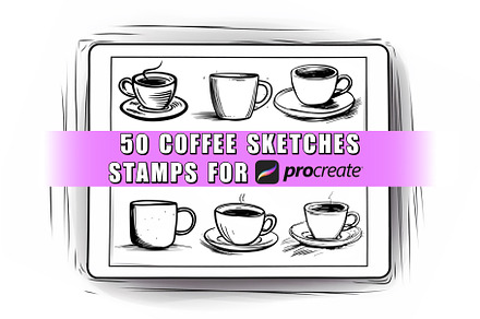 50 Coffee Sketches Procreate Stamps