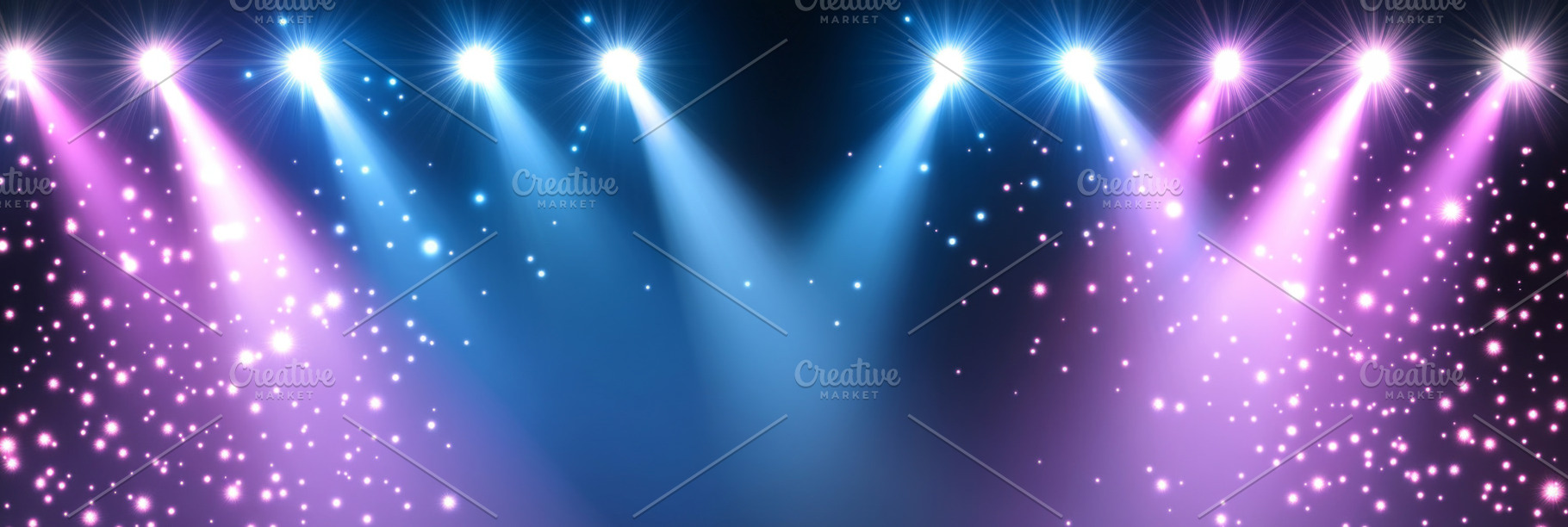 Blue and purple disco light rays in neon banner stage spotlights, a Photo by Dvoevnore photos