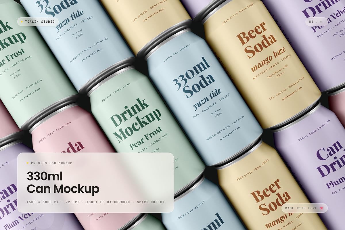 330ml Can Mockup, a Packaging Mockup by Toasin Studio (Photo 1 of 7)