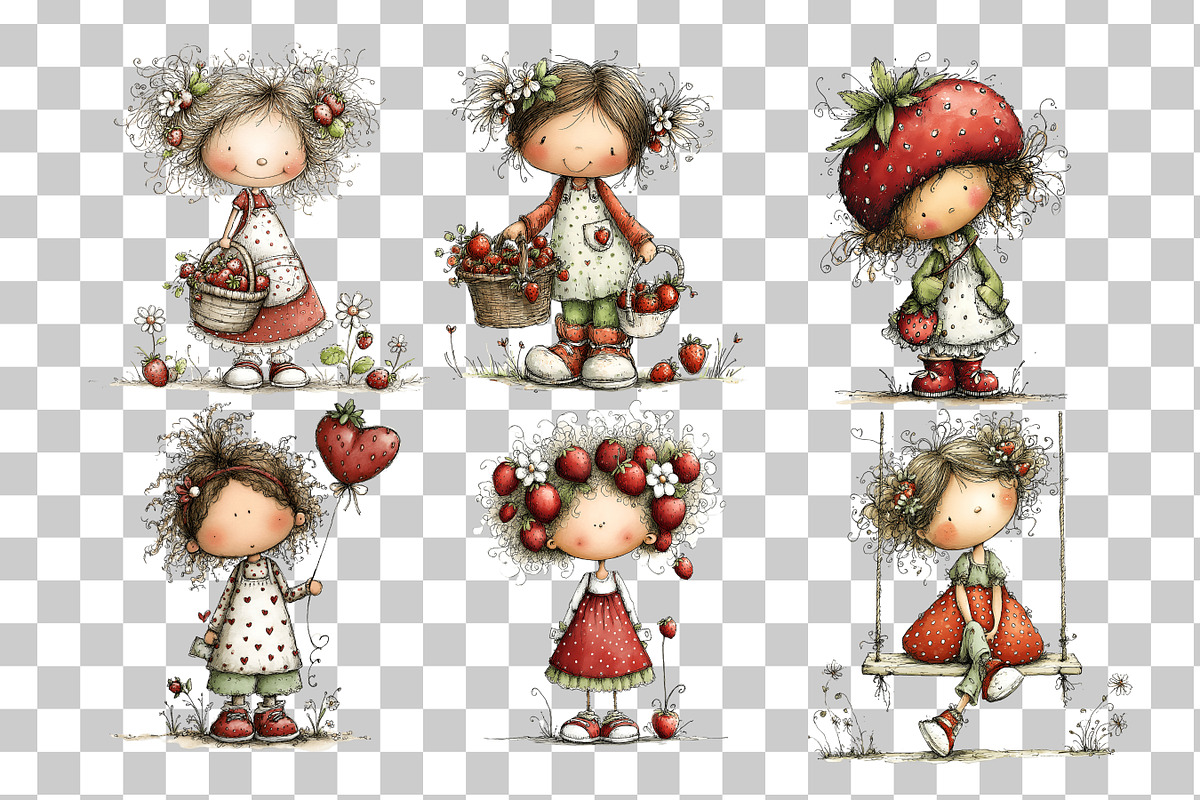 Cute Strawberry Girl Clipart, a Person Illustration by Nicolle's Colorful Art (Photo 7 of 9)