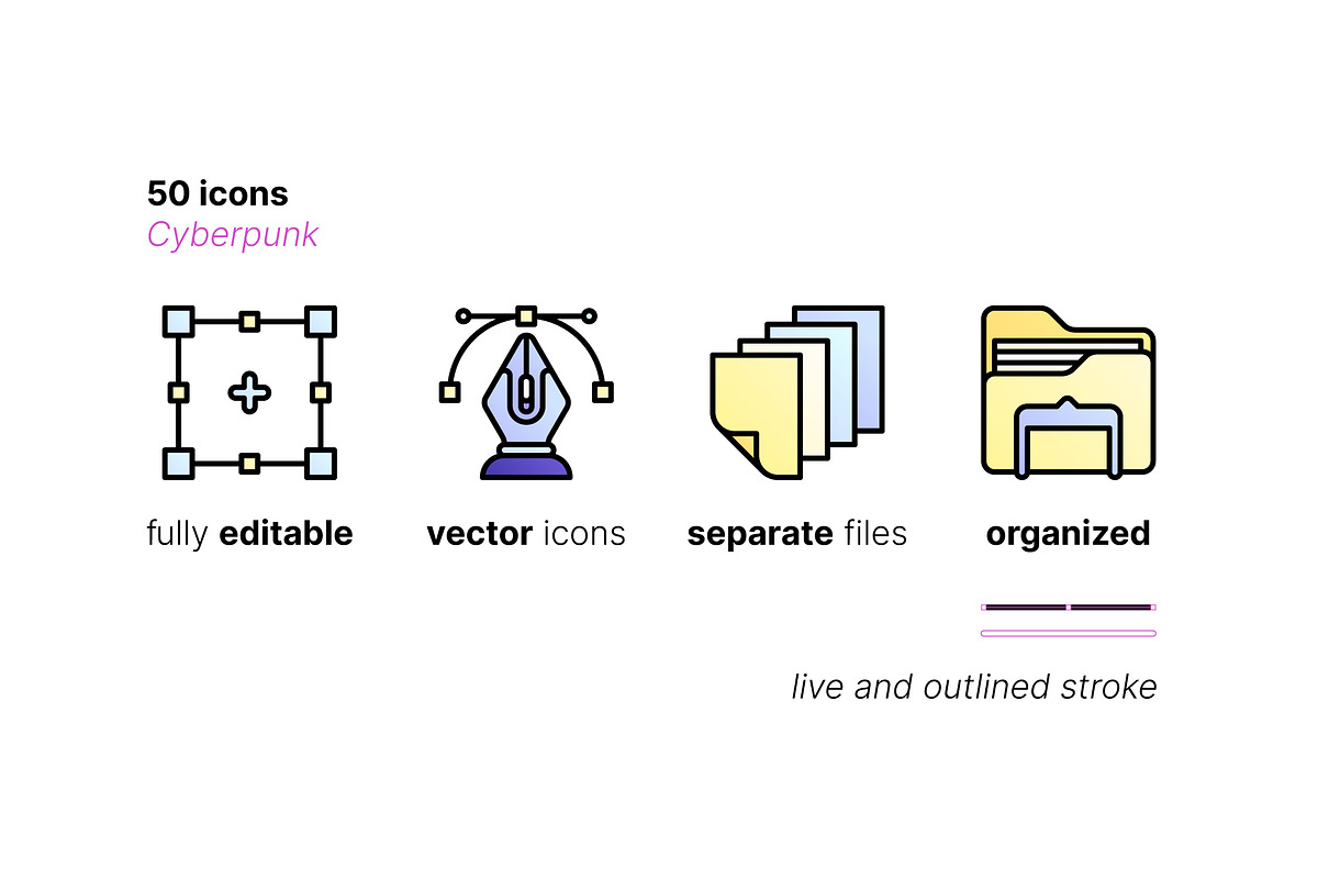 50 Cyberpunk Icons, an Outline Icon by Side Project (Photo 5 of 9)