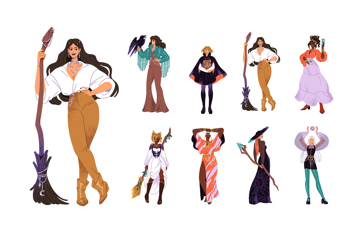 Modern young witches set, a Person Illustration by PaperTrident (Photo 1 of 5)